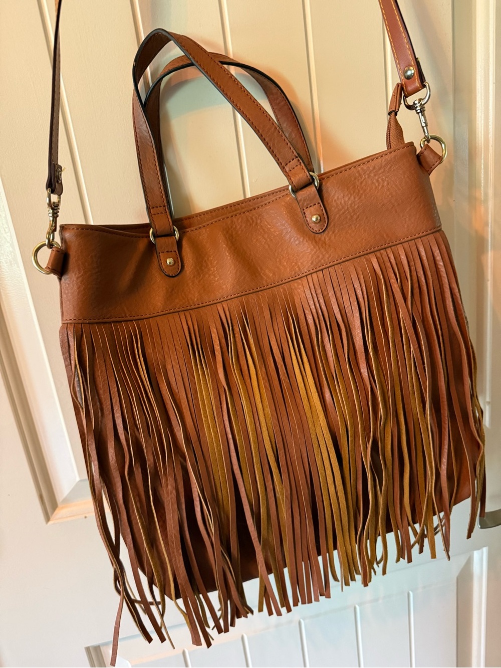 Vegan Brown Fringe Tote Shoulder Bag  NWOT